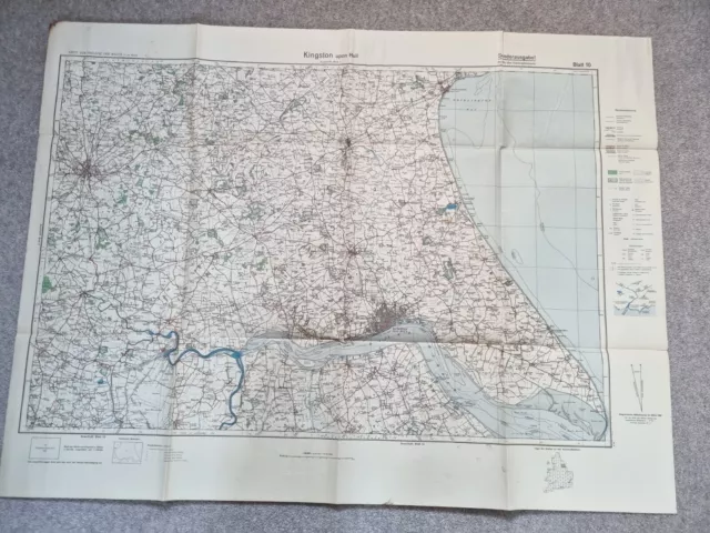 ORIGINAL WW2 GERMAN INVASION / AIRFORCE MAP Of KINGSTON UPON HULL 1938