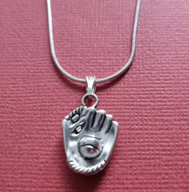 Softball Mitt Necklace Silver Plated Charm Pendant and Chain Baseball glove