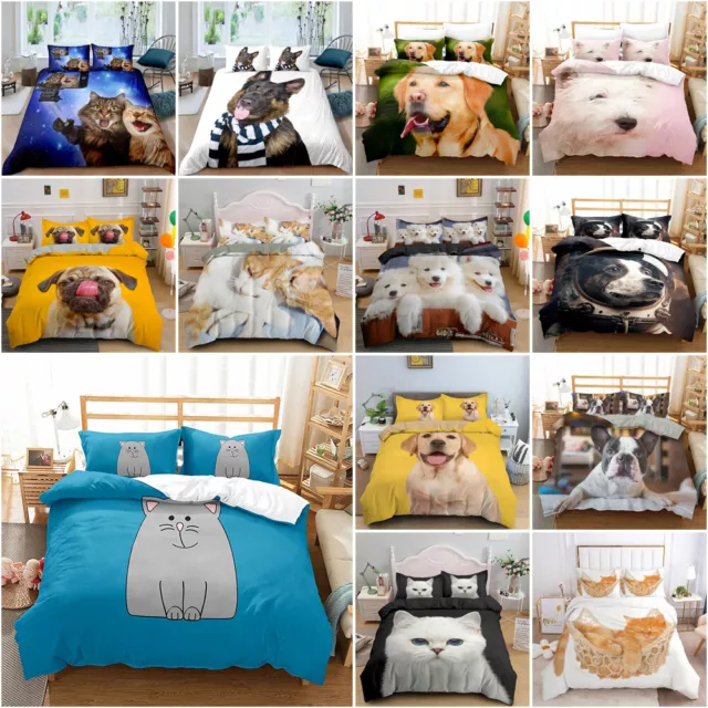 Dog Cat Basket Doona Duvet Quilt Cover Bedding Set Single Double Queen King Gift