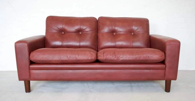 DANISH RETRO MID CENTURY 2 PERSON COGNAC LEATHER SVEND SKIPPER SOFA 1960,s