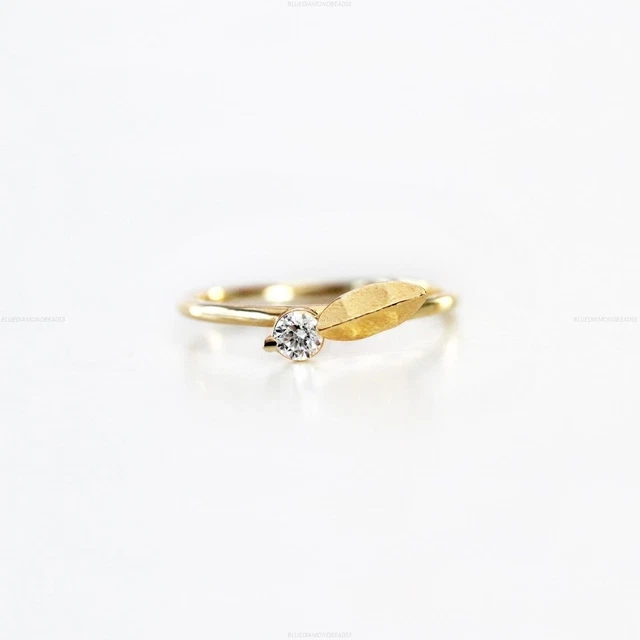 0.11 Ct Diamond Leaf Art Deco Engagement Diamond Ring 14k Gold Fine Jewelry