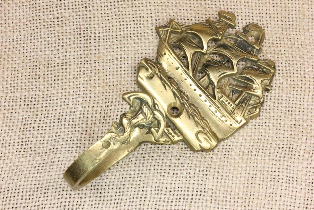 Old Sailing Ship Coat Bath Robe Hook Hanger Brass Nautical Decorative