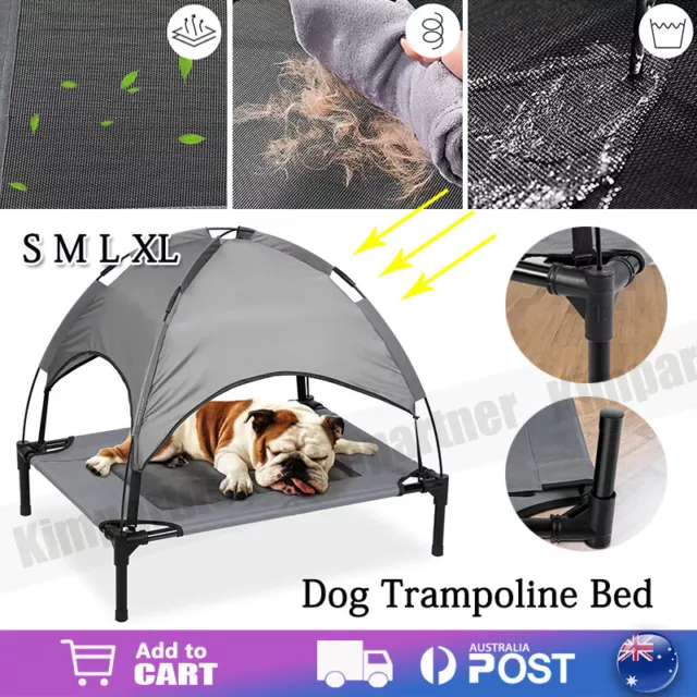 Pet Dog Trampoline Bed Cat Elevated Hammock With Canopy Raised Extra Large M/L