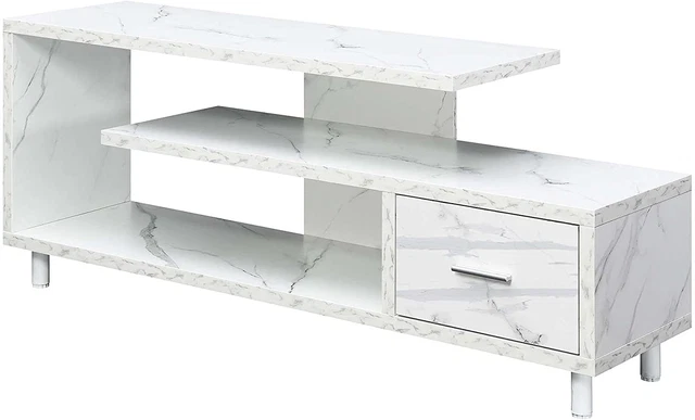 Seal II 1-Drawer TV Stand with Shelves, White Faux Marble