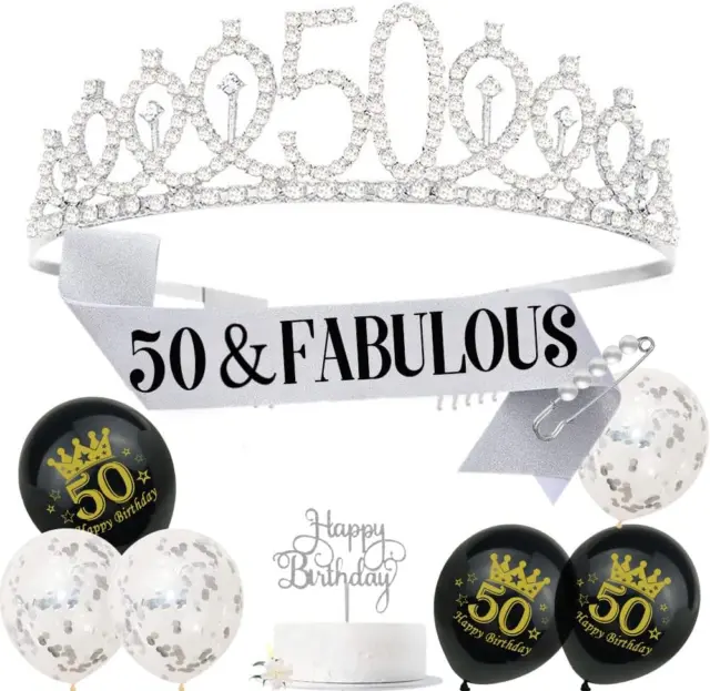 Popuppe 50° compleanno fascia e tiara 50 e favolosa torta corona strass