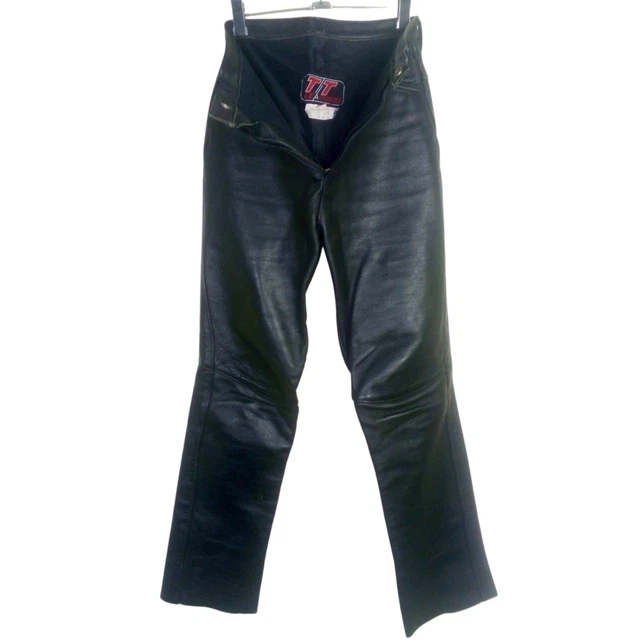 Pantaloni vintage in vera pelle nera al 100% genuini Pantaloni TT gamba...