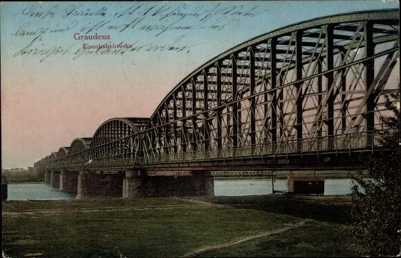 Ak Grudziądz Graudenz Westpreußen, Blick auf die Eisenbahnbrücke - 3669128