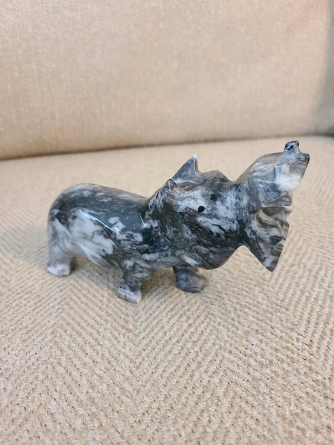 Vintage hand carved stone hippo figurine
