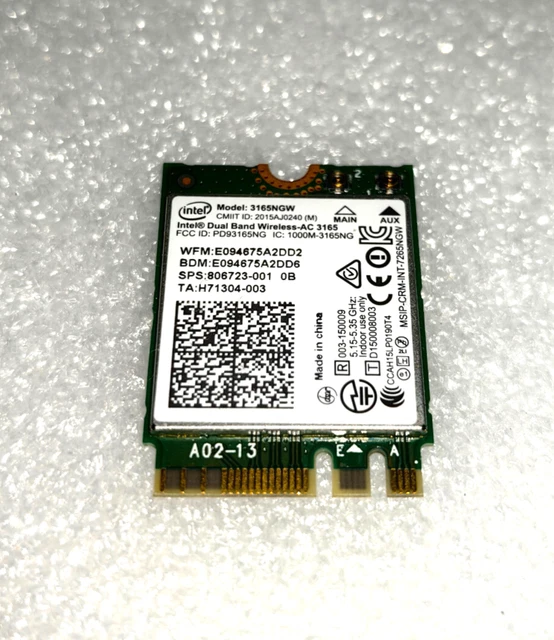 Carte Wi-Fi Intel 3165NGW Pour HP Probook 430 G3, 470 G3, 255 G5 - Réf. 806723-001, Occasion, Garantie 3 Mois