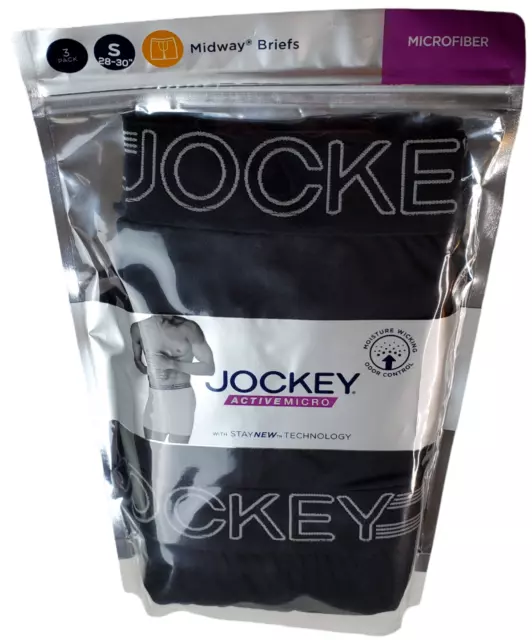 Jockey ActiveMicro Midway Black 3 Pack Briefs Mens Size Small 28 to 30