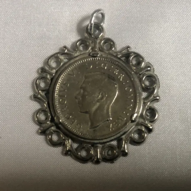 VINTAGE 1949 George VI Six Pence Silver Tone Coin Pendant