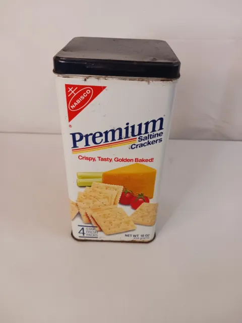 1985 Nabisco Premium Saltine Crackers Square Tin With Lid USA Made Vintage