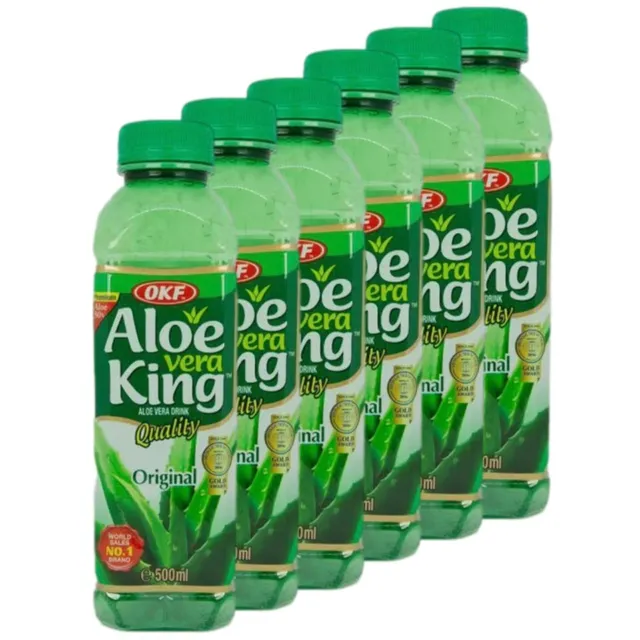 OKF - Confezione da 6 Aloe Vera King originale con pezzi di Aloe Vera 500 ml