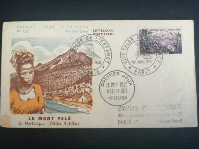 France Premier Jour Fdc Yvert 1041 Volcan Mont Pele 20F Martinique 1955