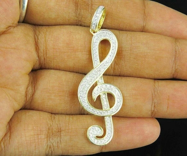 1.50Ct Round Cut Moissanite Musical Symbol Note Pendant 14K Yellow Gold Plated