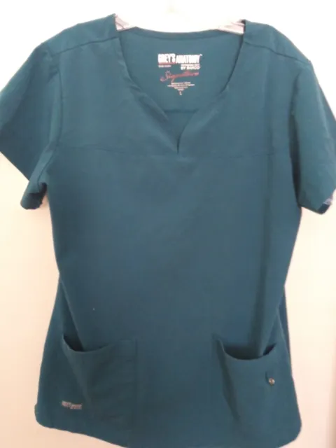 L ~ Grey's Anatomy by Barco Scrubs Top Women's Green Shirt