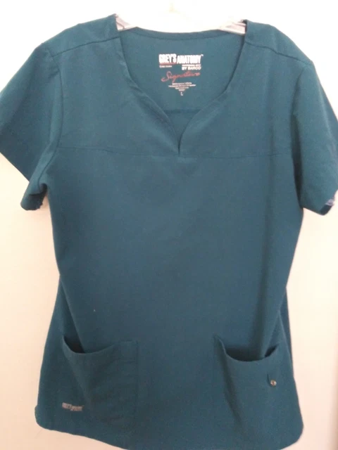 L ~ Grey's Anatomy by Barco Scrubs Top Women's Green Shirt