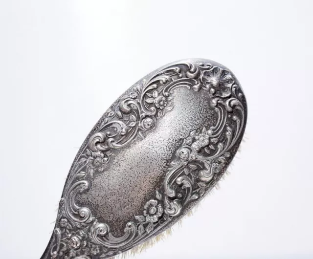 Antique Victorian Vanity Sterling Silver Marked Woman Handheld Hairbrush 2