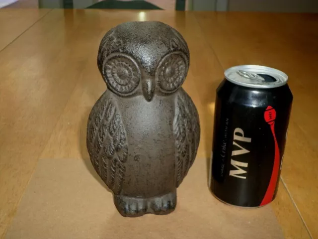 OWL, [3-D] CAST IRON METAL, Door Stop or Bookend Statue, VINTAGE #1970's yrs.