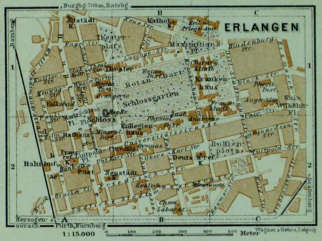 ERLANGEN, alter farbiger Stadtplan, datiert 1926