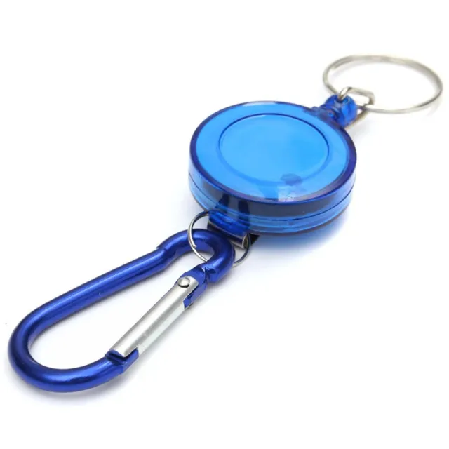 2 X Stainless Pull Ring Retractable Key Chain Recoil Keyring Heavy Duty Steel UK