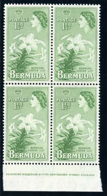 Bermuda 1953 QEII 1½d green Imprint block of four superb MNH. SG 137.