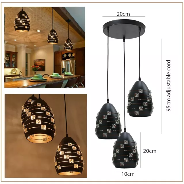 3 Way Modern Style Pendant Ceiling Light Industrial Retro Lampshade Fitting