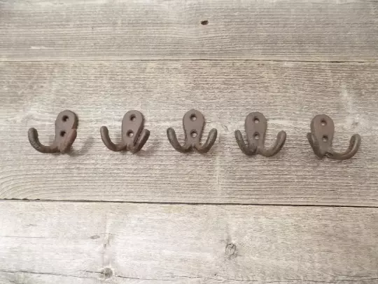 5 Rustic Double Coat Hooks Cast Iron Wall Mount Hat Hook Towel Hardware