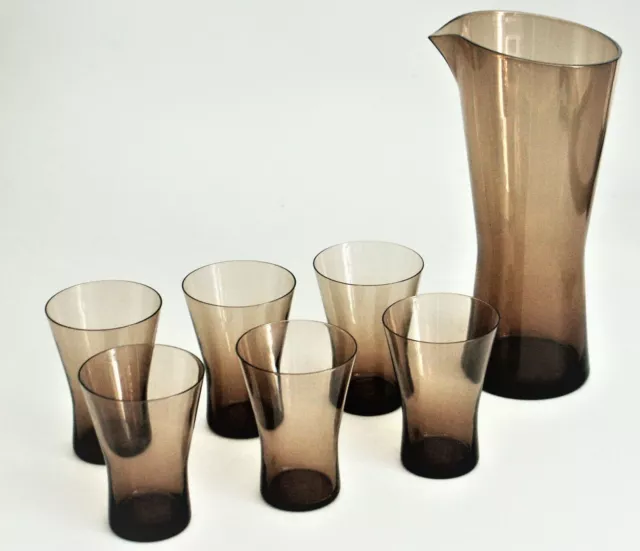 Heinrich Löffelhardt Rauchglas Limonaden Set 6 Gläser 1 Kanne Zwiesel Glas (81)