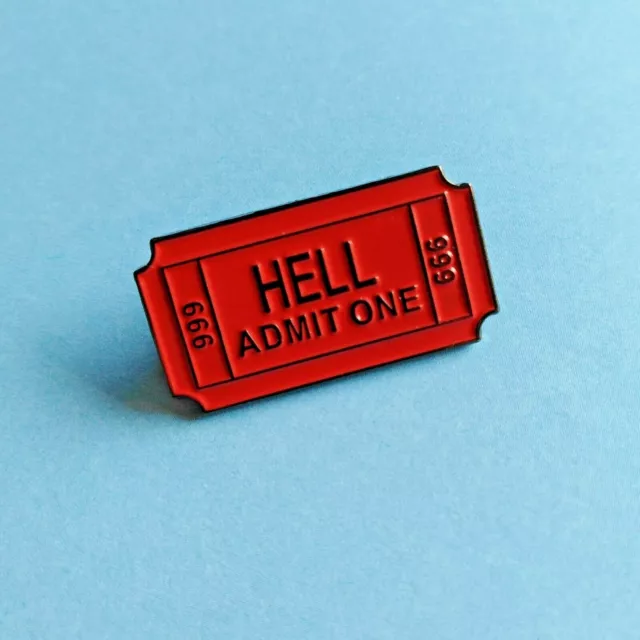Ticket to Hell 666 Red Devil Satan Evil Enamel Pin Hell's Angels Lapel Badge