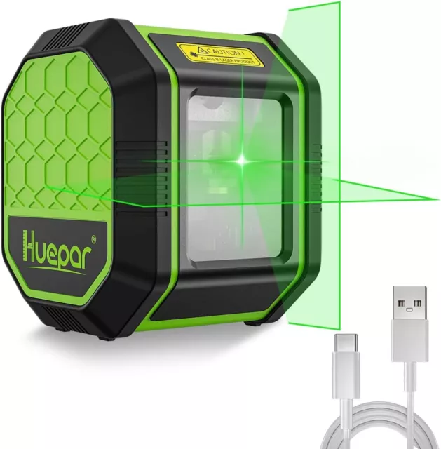 30M/98Ft Self-Leveling Line Laser USB Rechargeable Li-ion Battery Green Huepar