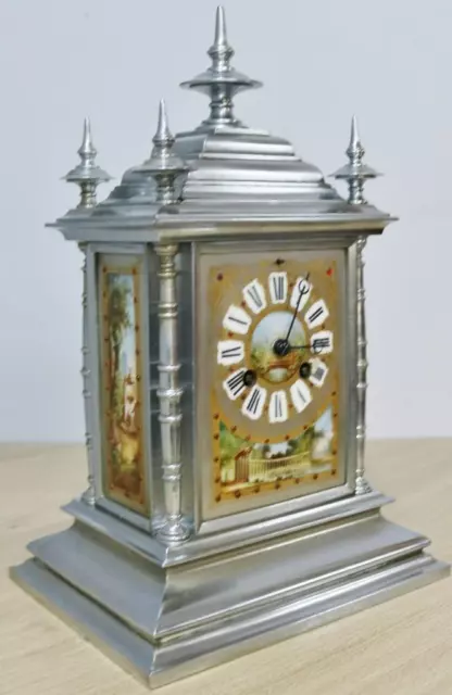 Antique French 8 Day Striking Silvered & Sevres Porcelain Ornate Mantel Clock 3