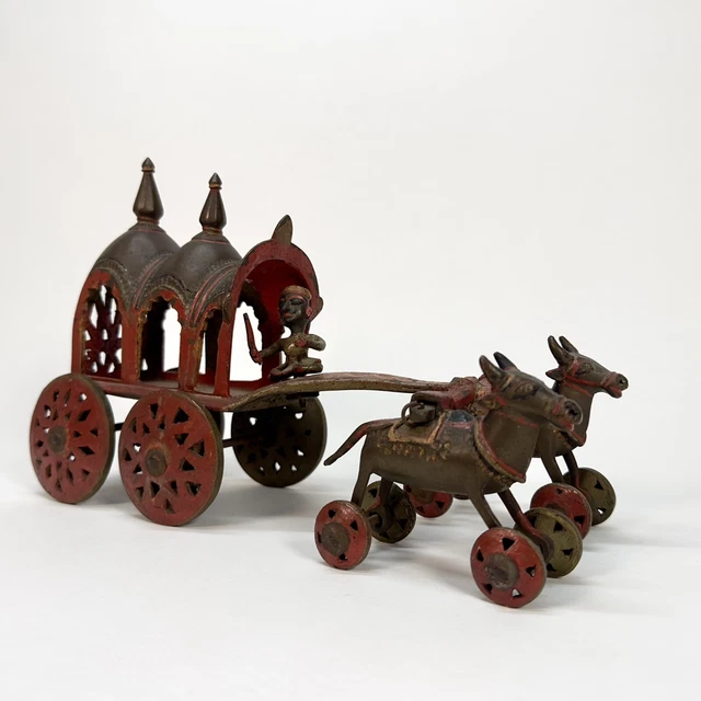 ANTIQUE INDIAN TEMPLE Toy Horse Drawn Carriage Cart On Wheels £499.99