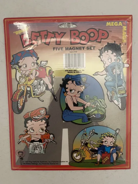 Betty Boop Set of Five Refrigerator Magnets Motorcycle Cartoon Fleischer New