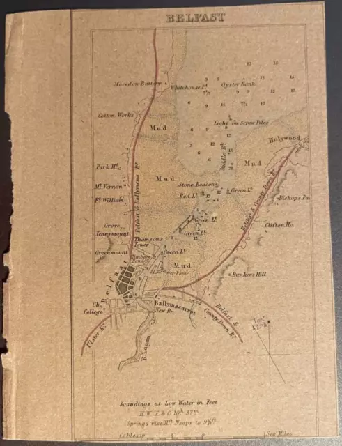 Antique Map Belfast 1871 From Ports In Ireland North & West Coast Pub Fullerton