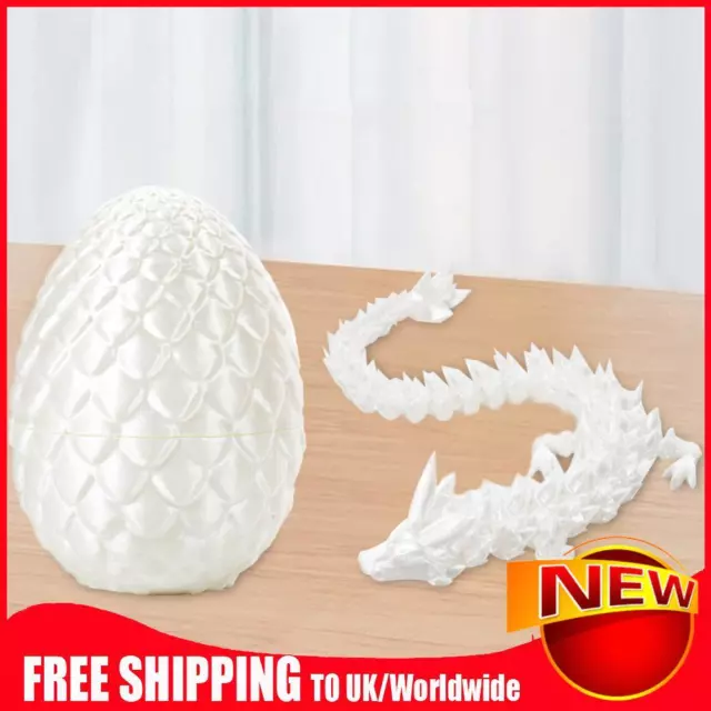 3D Printed Dragon in Egg Crystal Dragon with Egg for Home Kid Gift (Silk White)
