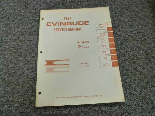 1967 Evinrude Sportwin 9.5 9 1/2 HP Outboard Motor Shop Service Repair Manual