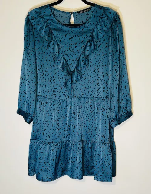 Zara Turquoise Satin Effect Ruffle Dress size XL