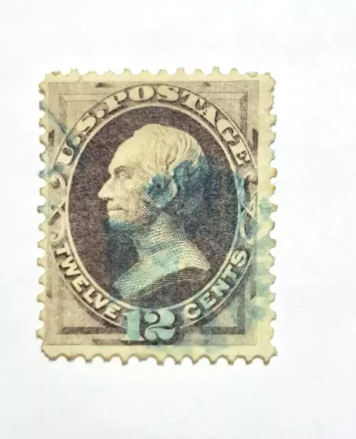 US Scott #151 used Clay 12 cent, dull violet, Fine centering, blue cancel