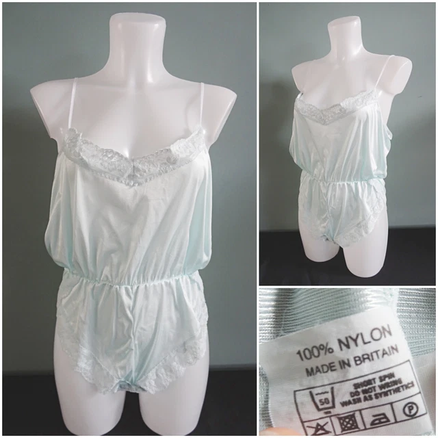 Tuta orsacchiotto vintage anni '80 nylon blu pallido corpo donna 34" busto