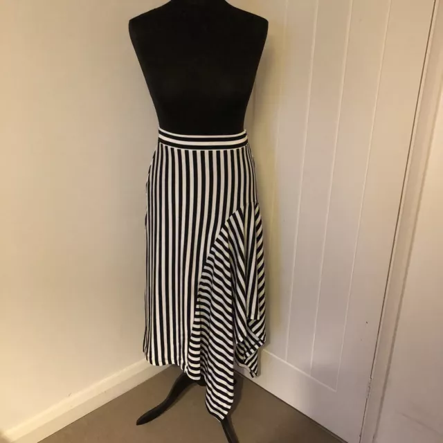 F&F Black & White Stripe Asymmetric Drape Panel Midi Skirt UK 6-8 *bnwt*