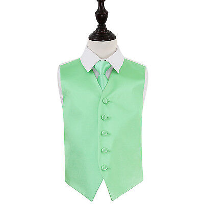 DQT Satin Plain Solid Mint Green Boys Wedding Waistcoat & Tie 2-14 Years