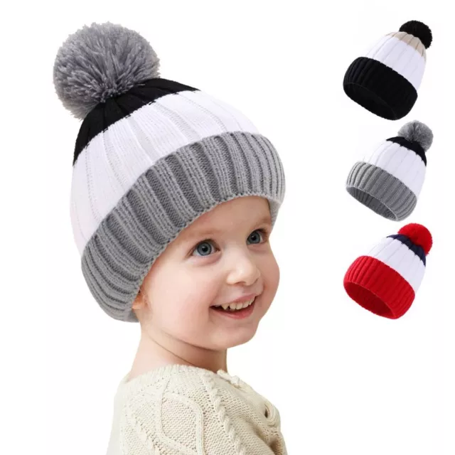 Cute Color Contrast Stripe Baby Knitted Hat Beanie Cap Warm Hat Pullover Cap