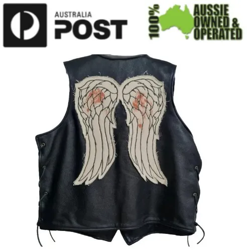 The Walking Dead Governor - "Daryl Dixon" Angel Wings Leather Vest Jacket Biker