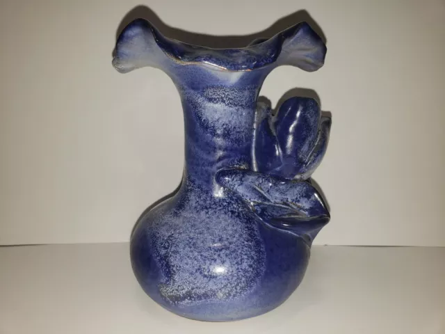 Blue Rose Pottery Vase 5" Tall Vintage