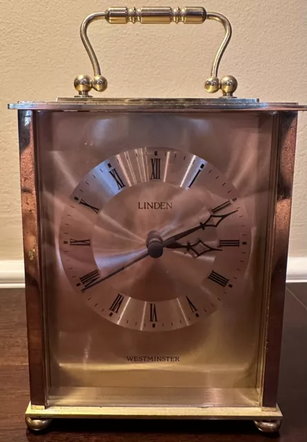 Vintage Linden Westminster Gold Brass Battery Desk Mantle Clock 5"