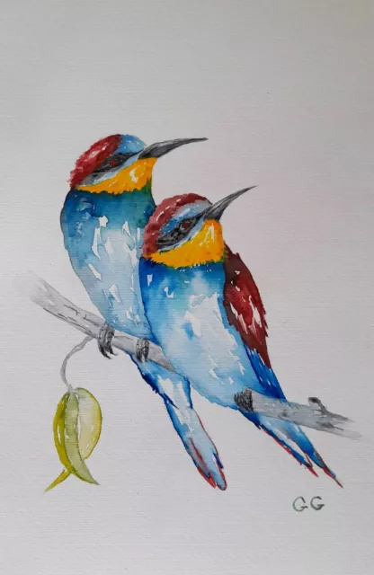Watercolour Bird painting Bee-Eaters - 20x30 cm - free postage -original