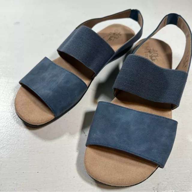 LifeStride Sandals Womens 11M Blue Faux Leather Elastic Band Slingback Open Toe