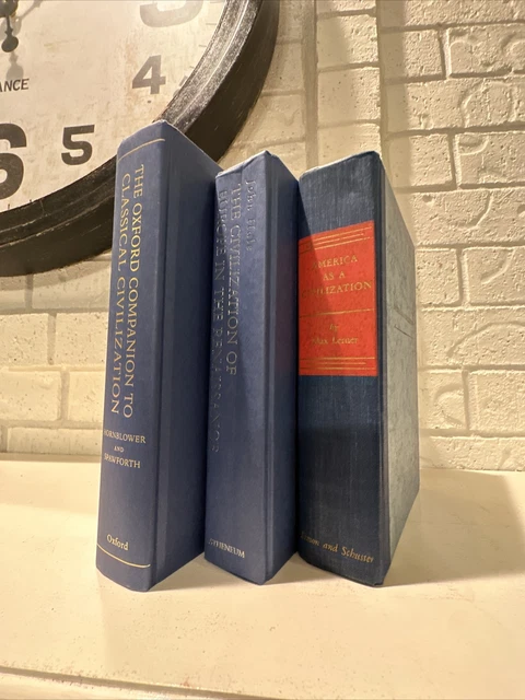 Great Lot of 3 Books On Civilization History Blue Decor Prop VTG US EUROPE