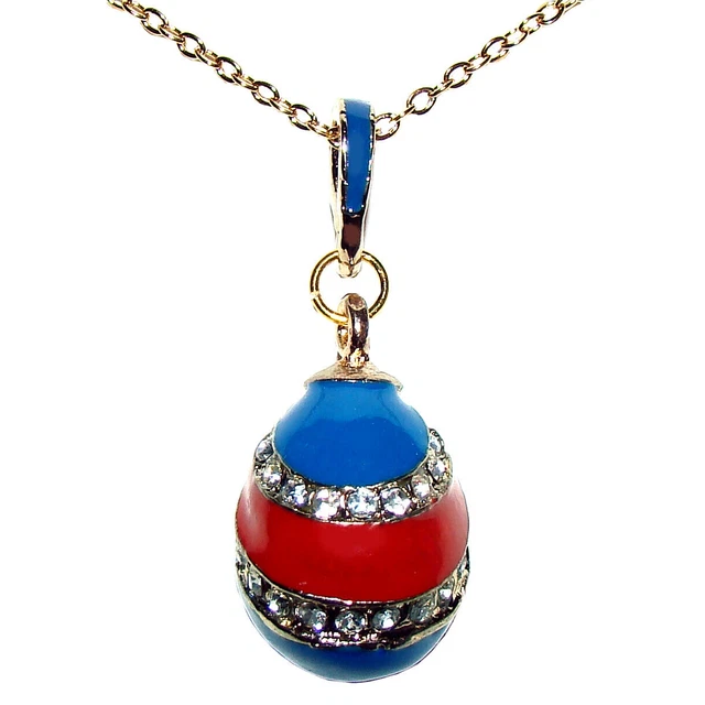 Pendentif œuf Russe Fabergé Inspiré - Émail Bleu Avec Breloque Ange - Occasion